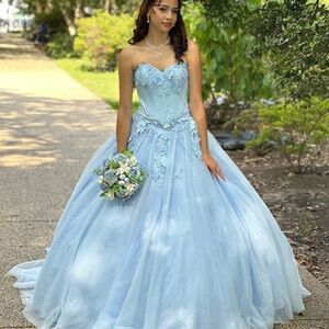 Light Blue 3-piece Floral Ball Gown for Quinceañera